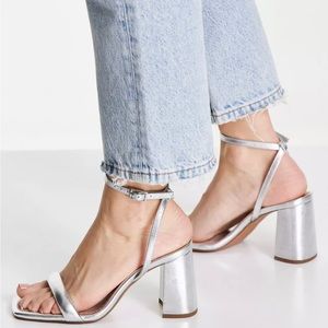 ASOS Design Wide Fit Hilton barely There Silver Block Heels